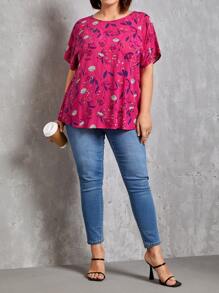 EMERY ROSE Top con estampado floral de manga murciélago - Rosa Fucsia - Ver 3