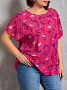 EMERY ROSE Top con estampado floral de manga murciélago - Rosa Fucsia - Ver 4