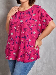 EMERY ROSE Top con estampado floral de manga murciélago - Rosa Fucsia - Ver 5