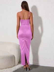 PARTHEA Đầm Lộ Lưng Vắt Chia màu trơn Thanh lịch - Màu Lilac Tím - Xem 2