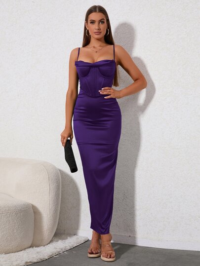 PARTHEA Abito con bretelle sottile con disossamento ferretto collo drappeggiato a fessura con schiena scoperta in raso