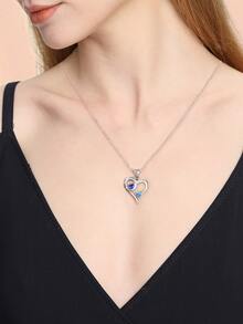 Rhinestone Decor Heart Charm Silver Necklace - Silver - View 3