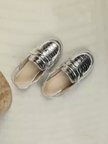 Girls Metallic Crocodile Embossed Slingback Flat Loafers - Silver - View 7