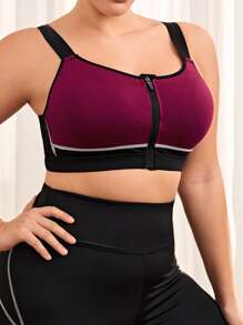 Easithlete Sujetador deportivo de color combinado con cremallera - Burdeos - Ver 4