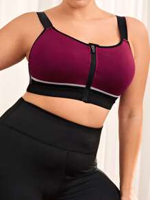 Easithlete Sujetador deportivo de color combinado con cremallera - Burdeos - Ver 5