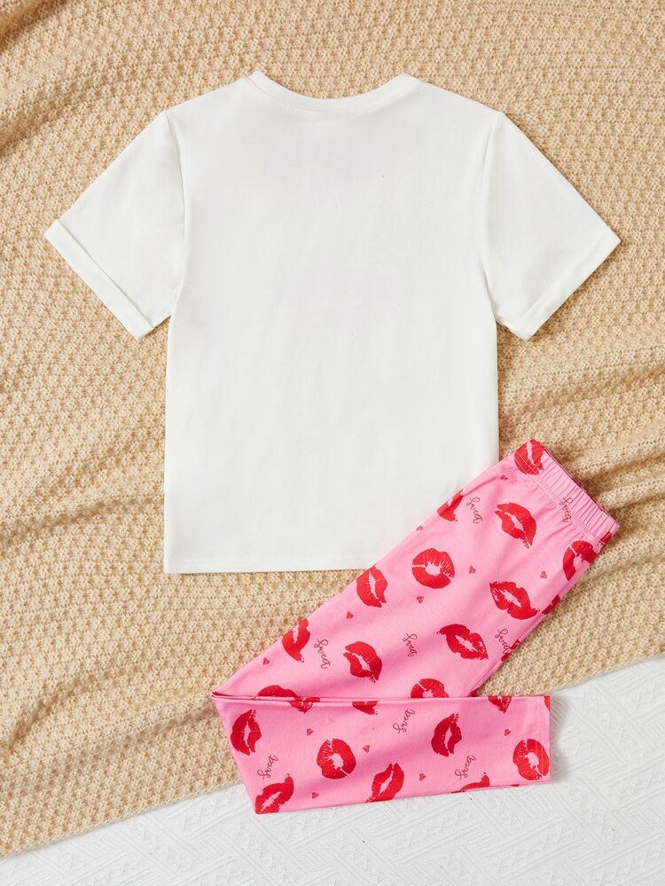 Girls Lip Print Tee & Leggings PJ Set