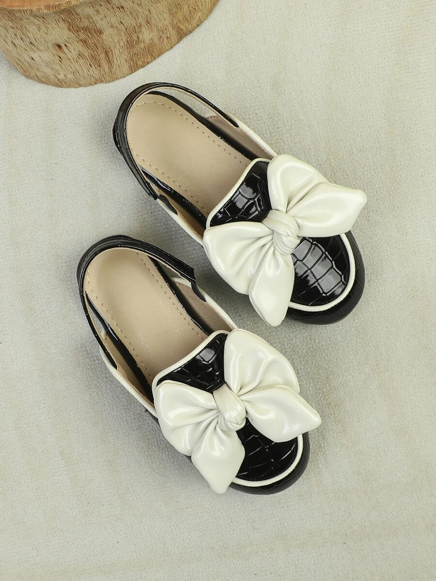 Girls Crocodile Embossed Bow Decor Slingback Flats - Multicolor - View 1