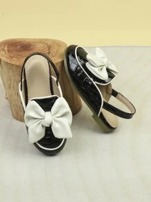 Girls Crocodile Embossed Bow Decor Slingback Flats - Multicolor - View 2