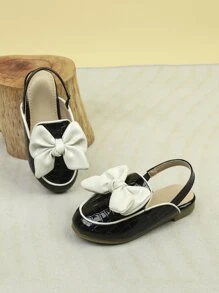 Girls Crocodile Embossed Bow Decor Slingback Flats - Multicolor - View 5