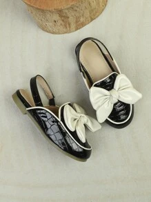 Girls Crocodile Embossed Bow Decor Slingback Flats - Multicolor - View 8