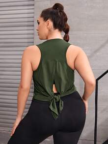 Plus Split Back Sports Tank Top & Striped Print Sports Leggings - Multicolor - View 4