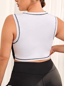 Plus Top-stitching Crop Sports Bra - White - View 2