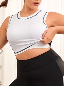 Plus Top-stitching Crop Sports Bra - White - View 5