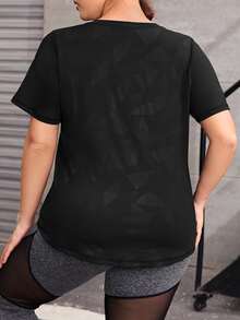 SHEIN Daily&Casual Plus Geo Print Sports Tee - Black - View 2