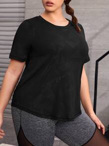 SHEIN Daily&Casual Plus Geo Print Sports Tee - Black - View 1