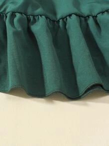 Chicas Vestido bajo con fruncido de manga mariposa - Verde Oscuro - Ver 4