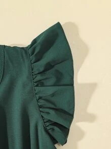 Chicas Vestido bajo con fruncido de manga mariposa - Verde Oscuro - Ver 5