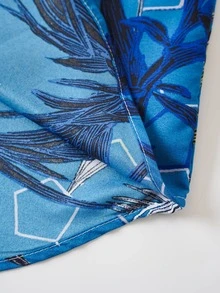 NITAGUT Men Plants Print Button Front Shirt - Blue - View 4