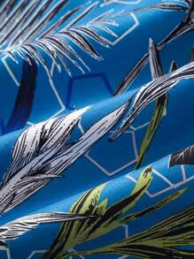 NITAGUT Men Plants Print Button Front Shirt - Blue - View 5