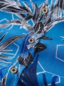 NITAGUT Men Plants Print Button Front Shirt - Blue - View 6