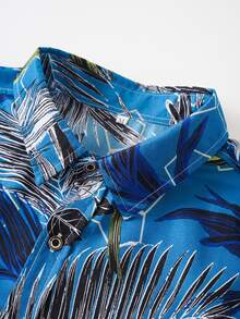 NITAGUT Men Plants Print Button Front Shirt - Blue - View 8