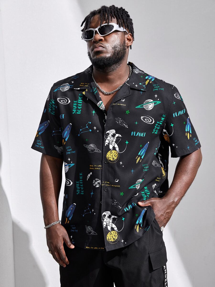 Manfinity Men Plus Astronaut & Letter Graphic Shirt - Multicolor - View 1