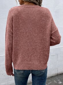 SHEIN LUNE Jersey de punto de malla de hombros caídos - Rosa vieja - Ver 2