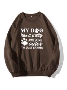 SHEIN EZwear Slogan Graphic Thermal Lined Sweatshirt - Coffee Brown - View 1