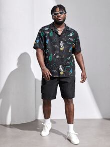 Manfinity Men Plus Astronaut & Letter Graphic Shirt - Multicolor - View 3