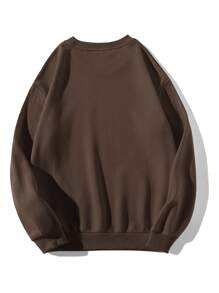 SHEIN EZwear Slogan Graphic Thermal Lined Sweatshirt - Coffee Brown - View 2