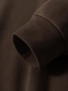 SHEIN EZwear Slogan Graphic Thermal Lined Sweatshirt - Coffee Brown - View 3