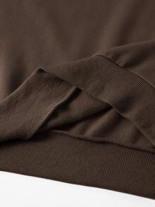 SHEIN EZwear Slogan Graphic Thermal Lined Sweatshirt - Coffee Brown - View 5