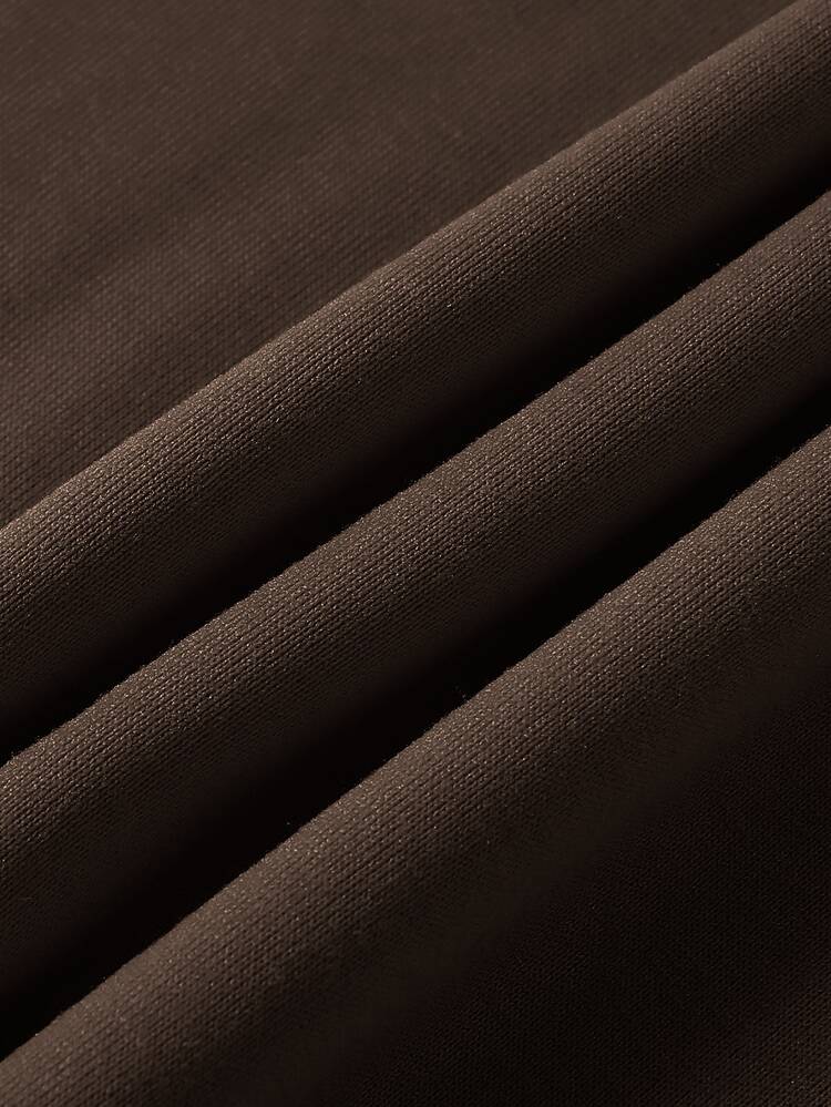 SHEIN EZwear 標語圖案加絨內裏運動衫 - 咖啡棕 - 查看 6