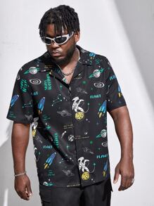 Manfinity Men Plus Astronaut & Letter Graphic Shirt - Multicolor - View 5