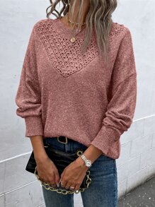 SHEIN LUNE Jersey de punto de malla de hombros caídos - Rosa vieja - Ver 4