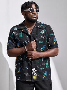 Manfinity Men Plus Astronaut & Letter Graphic Shirt - Multicolor - View 6