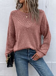 SHEIN LUNE Jersey de punto de malla de hombros caídos - Rosa vieja - Ver 5