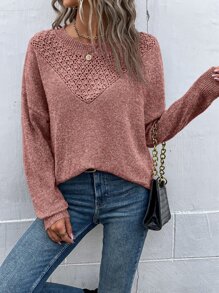 SHEIN LUNE Jersey de punto de malla de hombros caídos - Rosa vieja - Ver 6