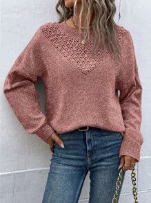 SHEIN LUNE Jersey de punto de malla de hombros caídos - Rosa vieja - Ver 7