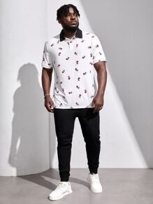 Manfinity VCAY Hombres Camisa polo con estampado de cereza - Blanco - Ver 5