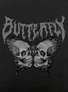 ROMWE Grunge Punk Parte superior de tirantes con estampado de mariposa con letras, escuela