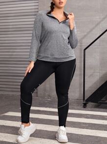 Plus Kangaroo Pocket Mesh Insert Half Zip Sports Tee - Grey - View 4