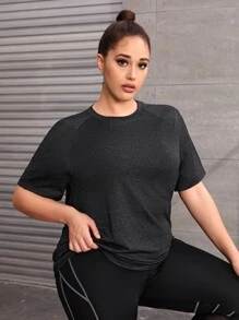 Camiseta deportiva unicolor de manga raglán