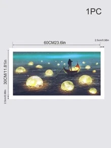 月亮和人物圖案無框畫 - 彩色 - 查看 3