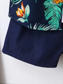 SHEIN 少年熱帶印花上衣和短褲,不含t恤 - 藏蓝色 - 查看 3