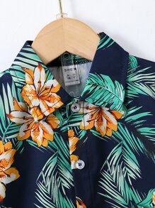 SHEIN 少年熱帶印花上衣和短褲,不含t恤 - 藏蓝色 - 查看 4