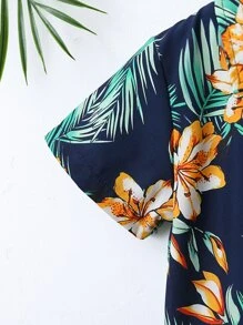 SHEIN 少年熱帶印花上衣和短褲,不含t恤 - 藏蓝色 - 查看 5