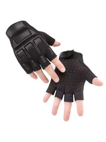 1pair Breathable Half-finger Sports Gloves - Black - View 1