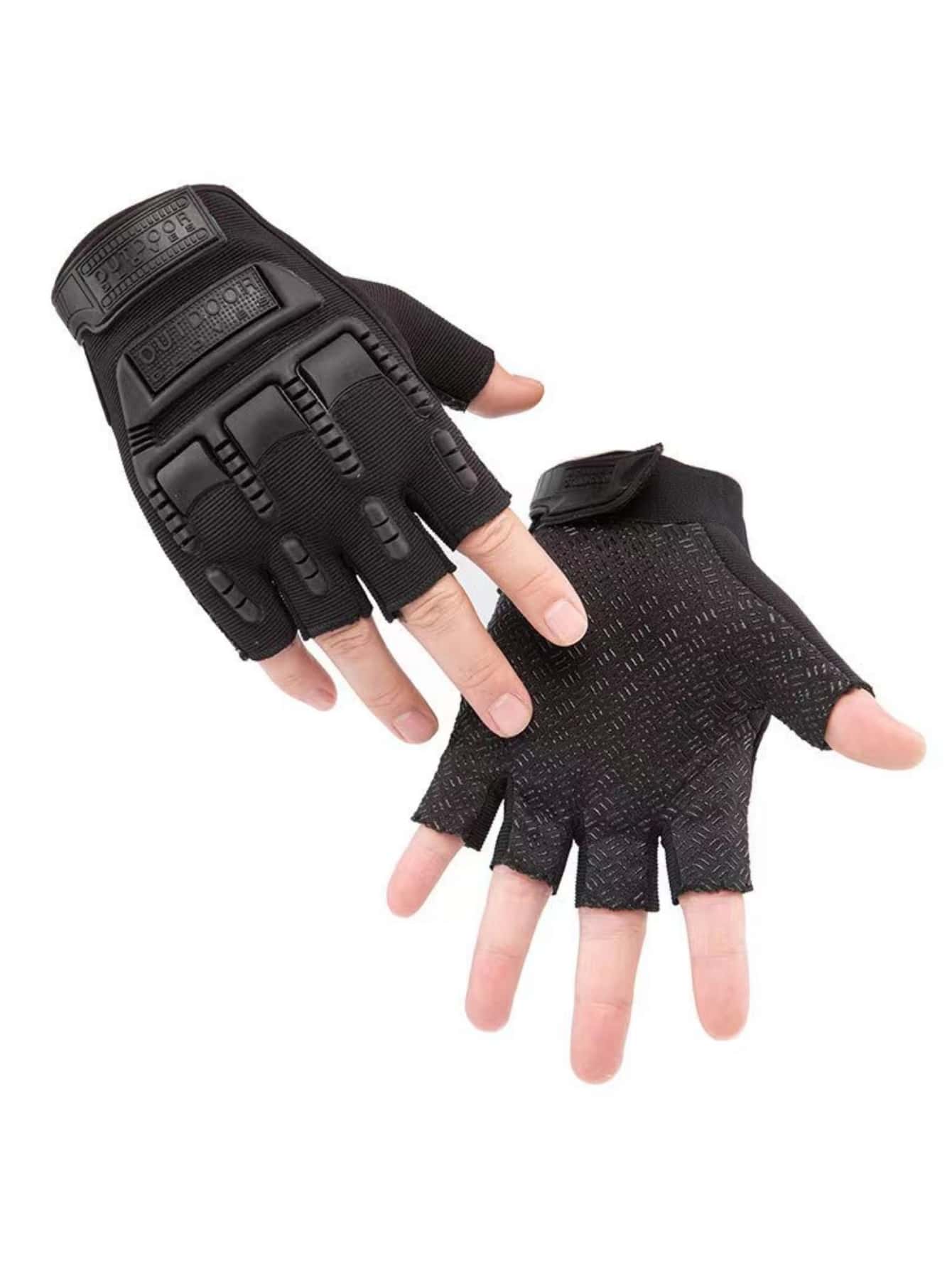 1pair Breathable Half-finger Sports Gloves - Black - View 1