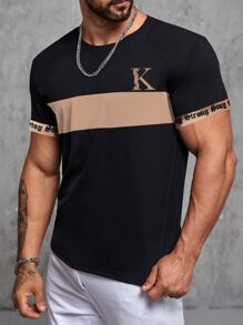 Manfinity Homme 男士字母圖案撞色T恤 - 黑色 - 查看 1